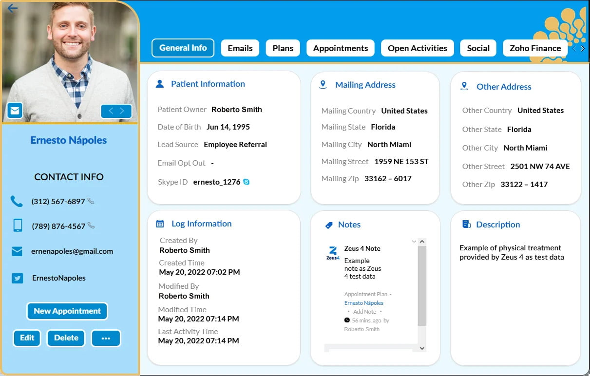 Contacts, Canvas View. Zoho CRM