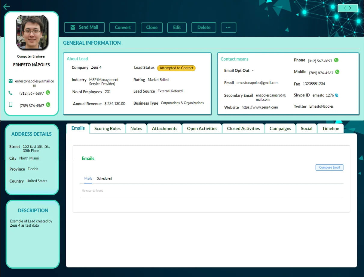 Leads, Canvas View. Zoho CRM